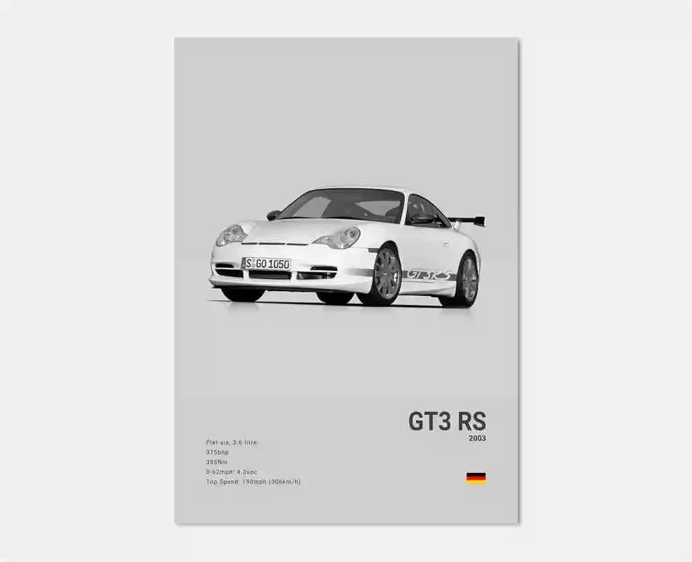 Porsche 911 GT3 RS - czarno-biały plakat Wzór 1