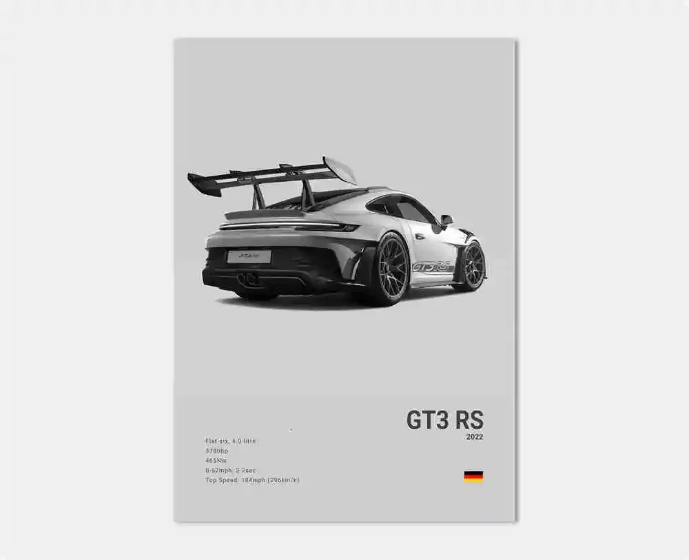 Porsche 911 GT3 RS - czarno-biały plakat Wzór 3
