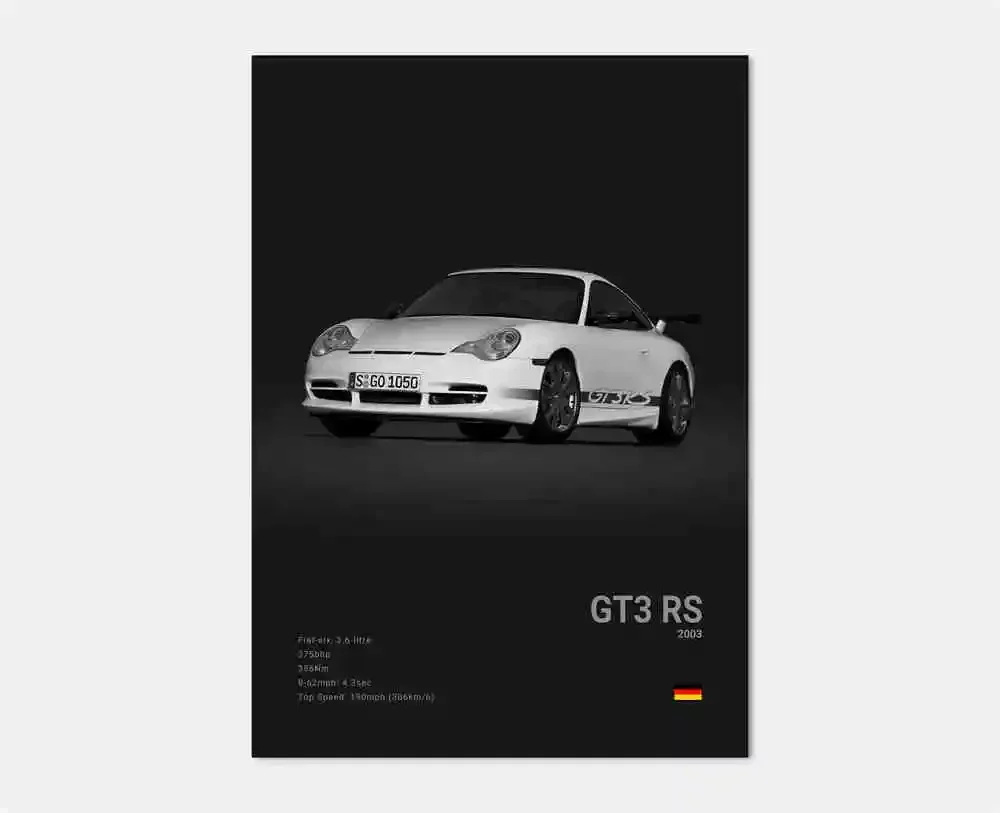 Porsche 911 GT3 RS - czarno-biały plakat Wzór 4