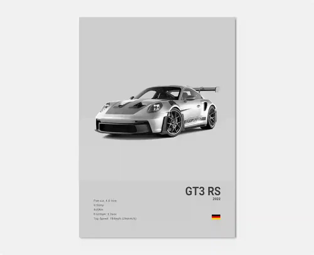 Porsche 911 GT3 RS - czarno-biały plakat Wzór 5