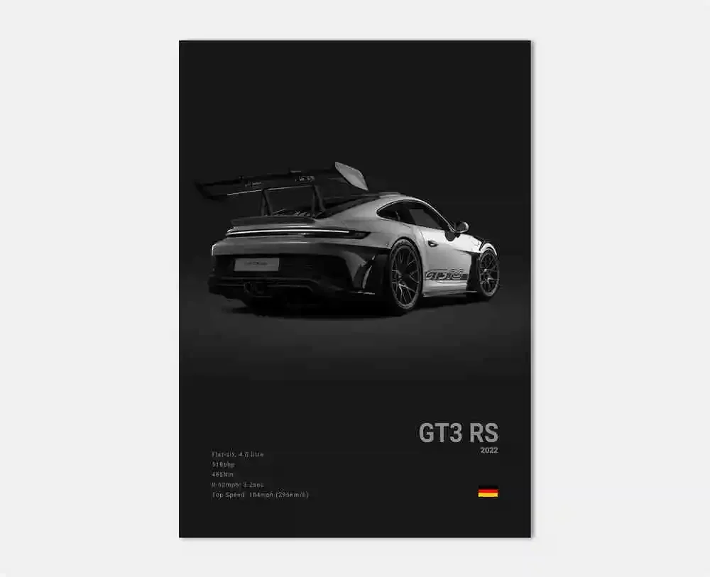 Porsche 911 GT3 RS - czarno-biały plakat Wzór 6