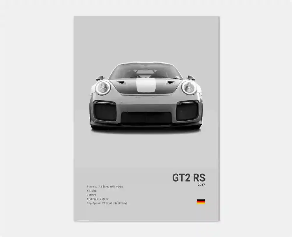 Porsche 911 GT3 RS - czarno-biały plakat Wzór 7