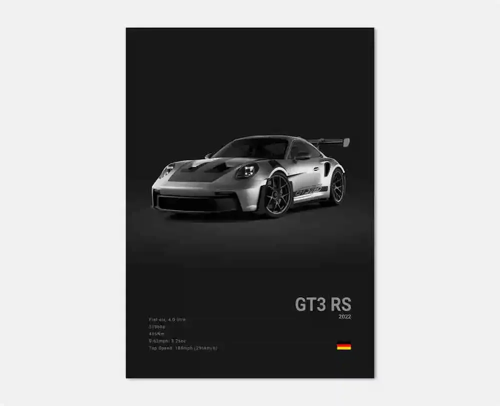 Porsche 911 GT3 RS - czarno-biały plakat Wzór 8