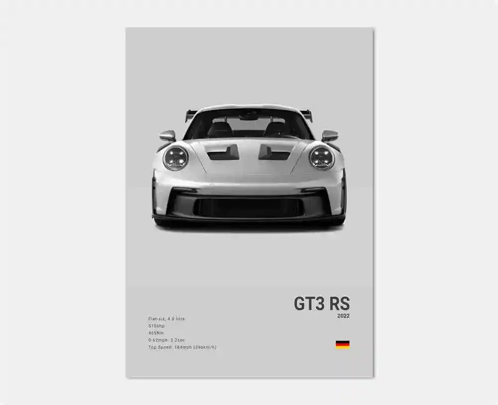 Porsche 911 GT3 RS – czarno-biały plakat Wzór 9