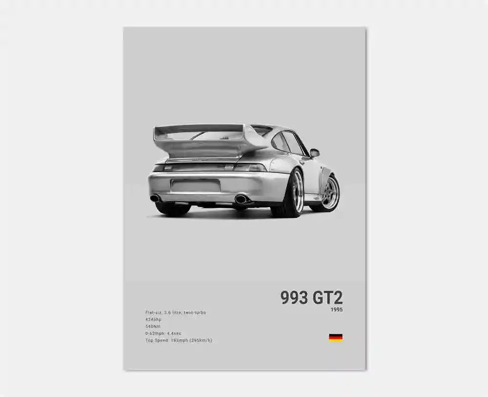 Porsche 911 GT3 RS - plakat do garażu czarno-biały Wzór 5