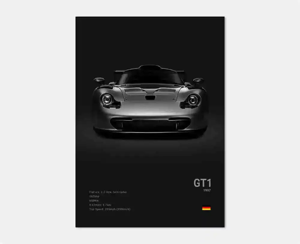 Porsche 911 GT3 RS - plakat do garażu czarno-biały Wzór 6