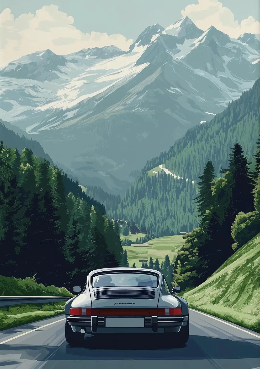 Porsche 911 Alpine Drive - plakat retro Wzór 1
