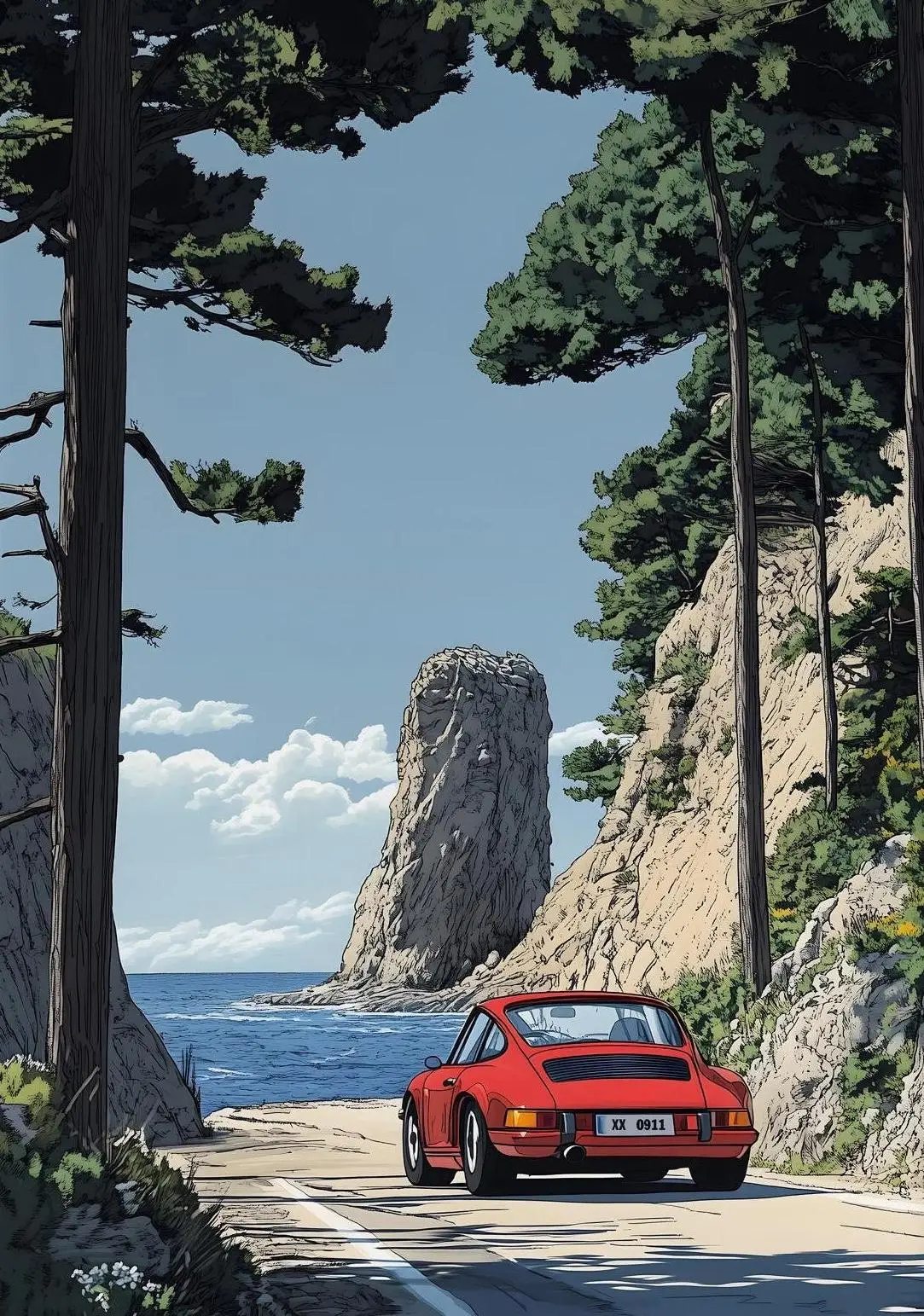 Porsche 911 Alpine Drive - plakat retro Wzór 7