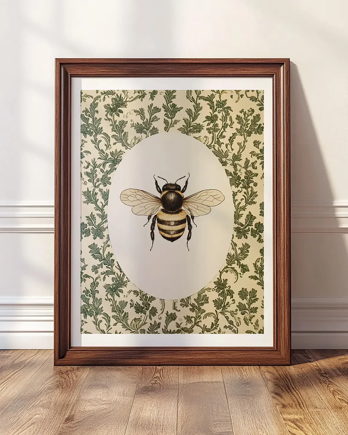Vintage grafika z pszczołą - botaniczny nadruk Biały