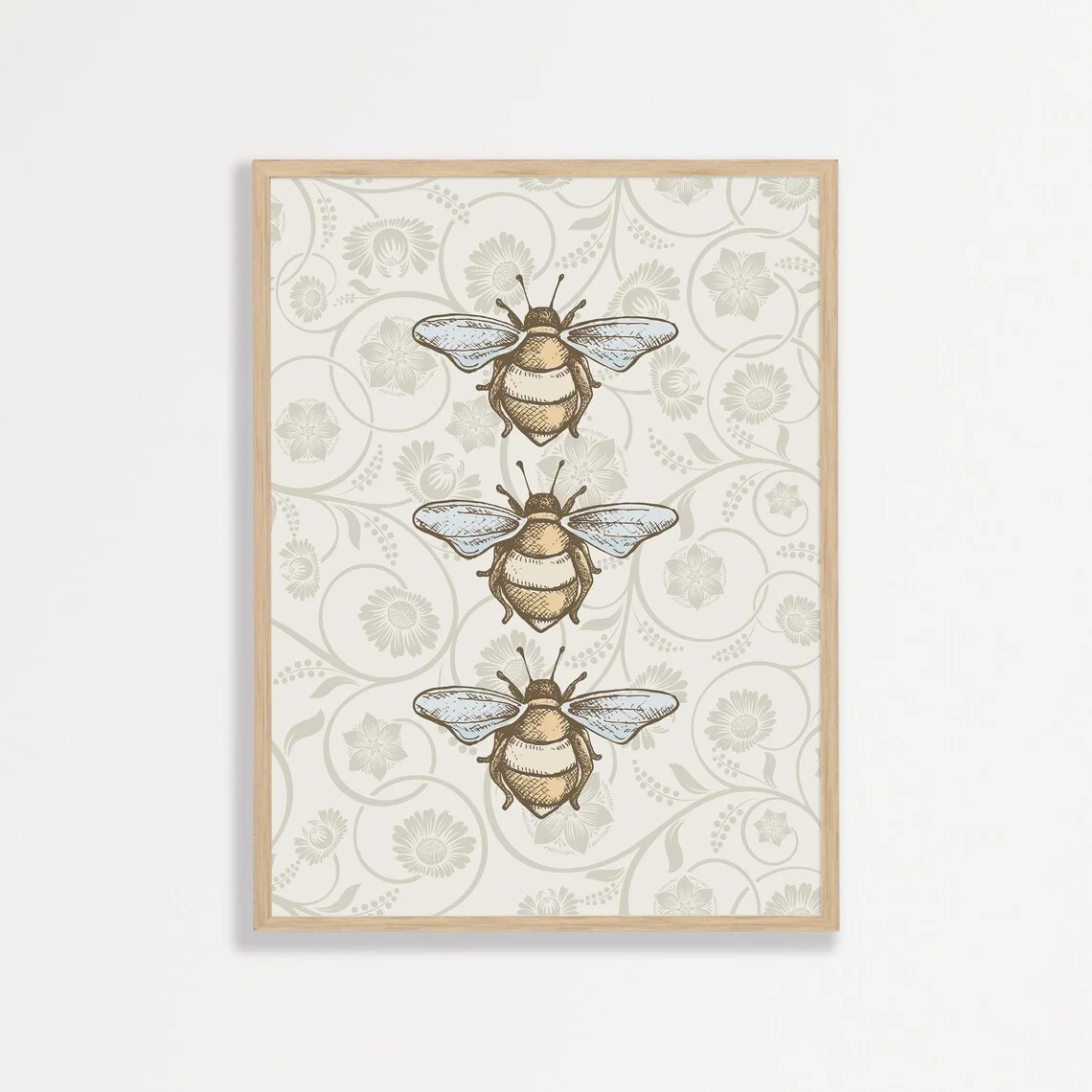 Vintage grafika z pszczołą - botaniczny nadruk Burgundia