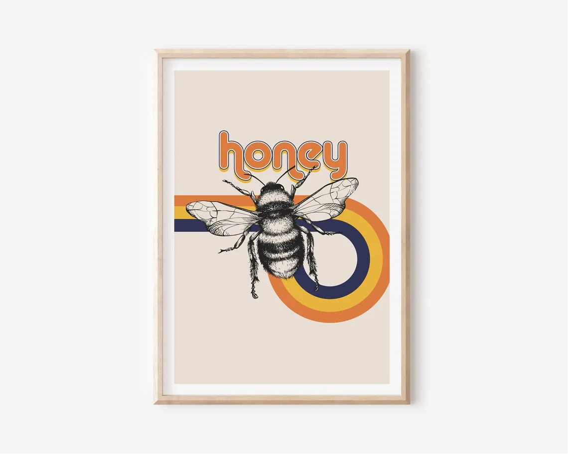 Vintage grafika z pszczołą - botaniczny nadruk Fioletowy