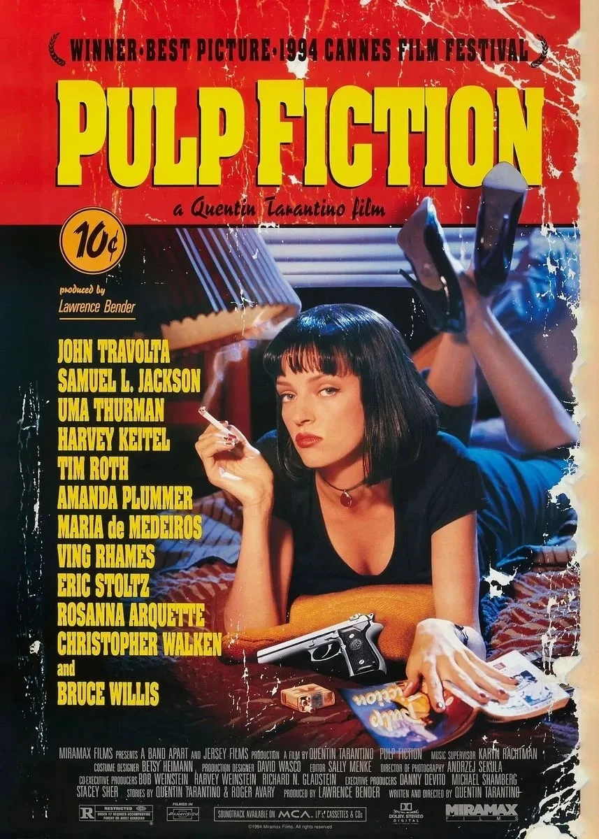 Plakat Pulp Fiction i Forrest Gump - kultowe kino Burgundia