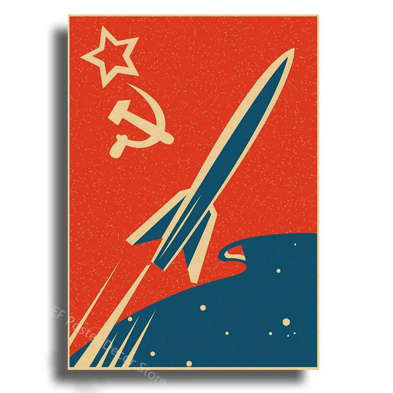 Plakat radziecka rakieta kosmiczna - vintage Brązowy
