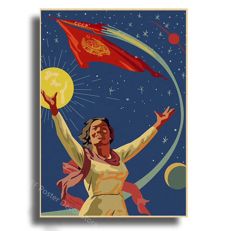 Plakat radziecka rakieta kosmiczna - vintage Khaki