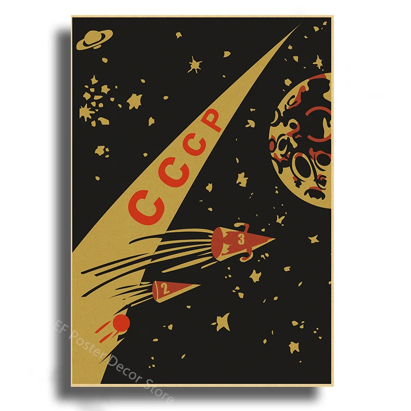 Plakat radziecka rakieta kosmiczna - vintage Czarny