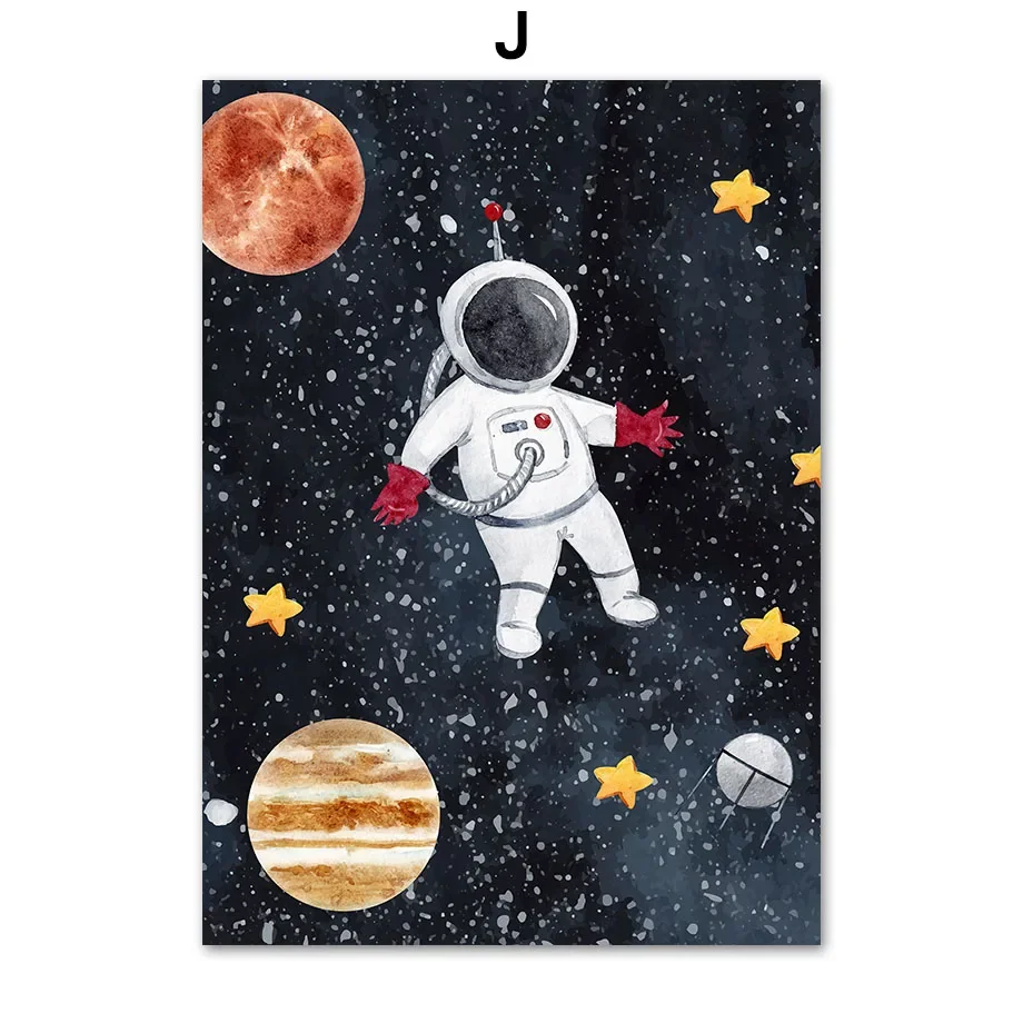 Plakat z rakietą i astronautą do pokoju dziecięcego Czarny
