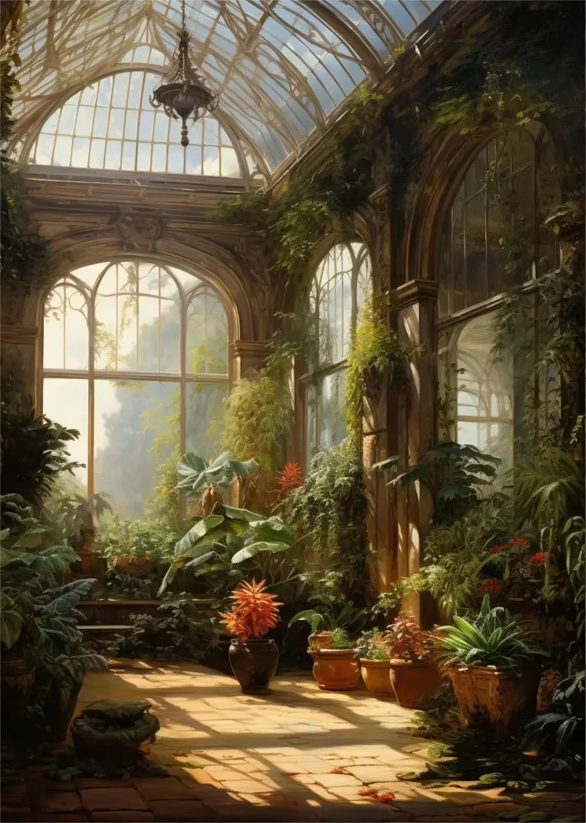 Renesansowa szklarnia - botaniczny plakat retro Głęboki niebieski