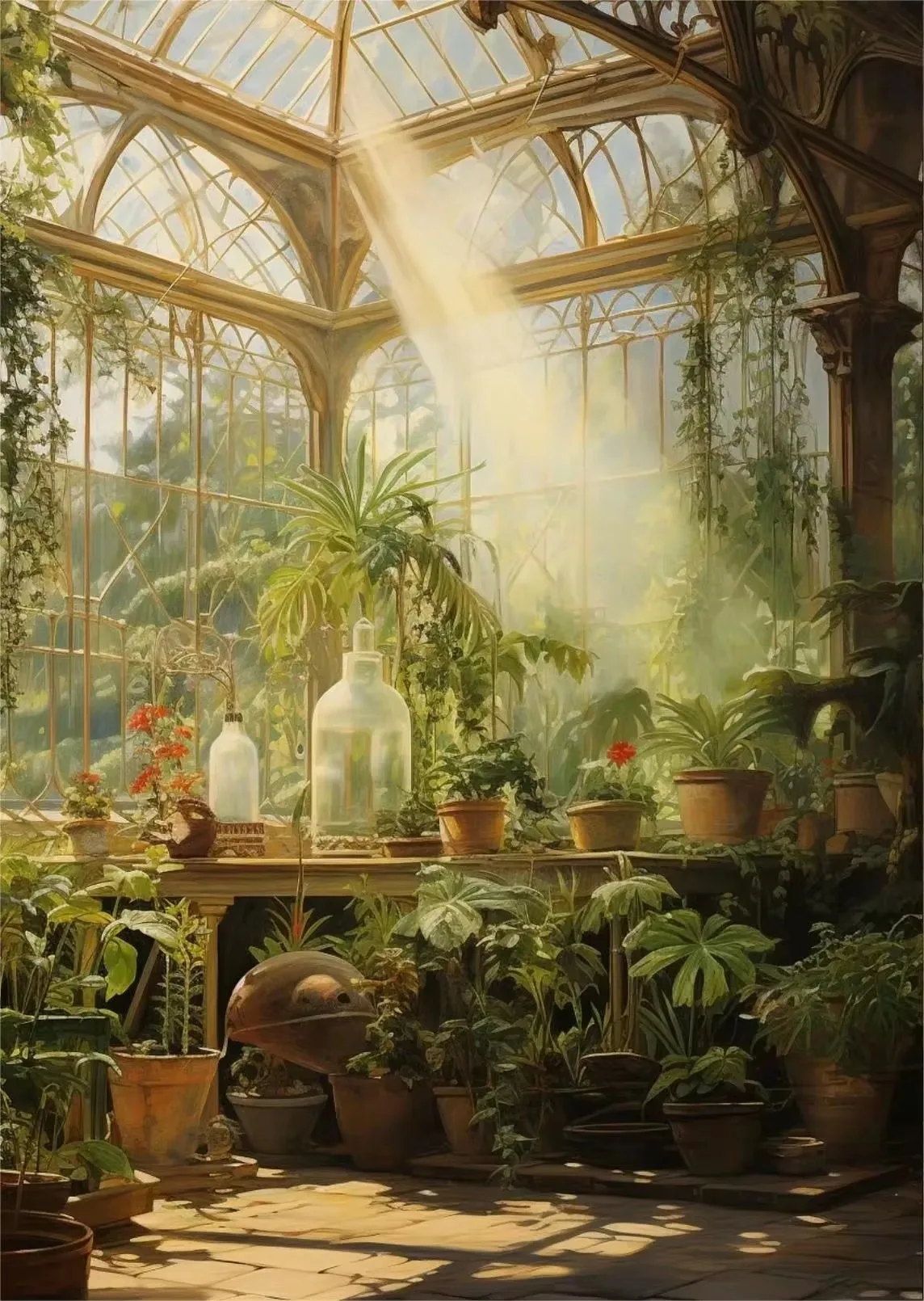 Renesansowa szklarnia - botaniczny plakat retro Królewski niebieski