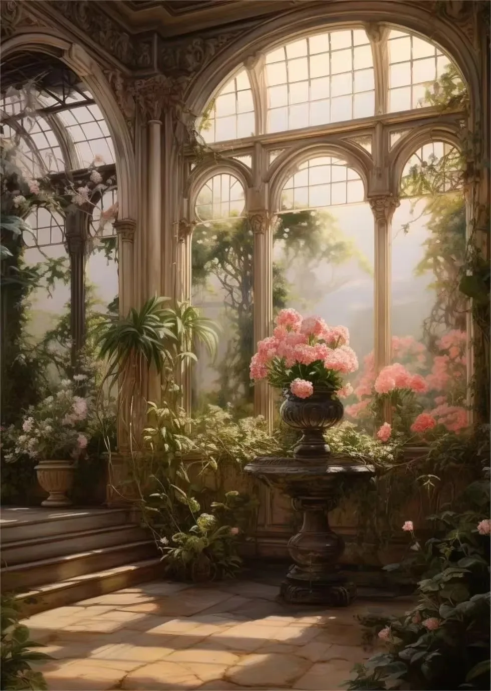 Renesansowa szklarnia - botaniczny plakat retro Srebrny