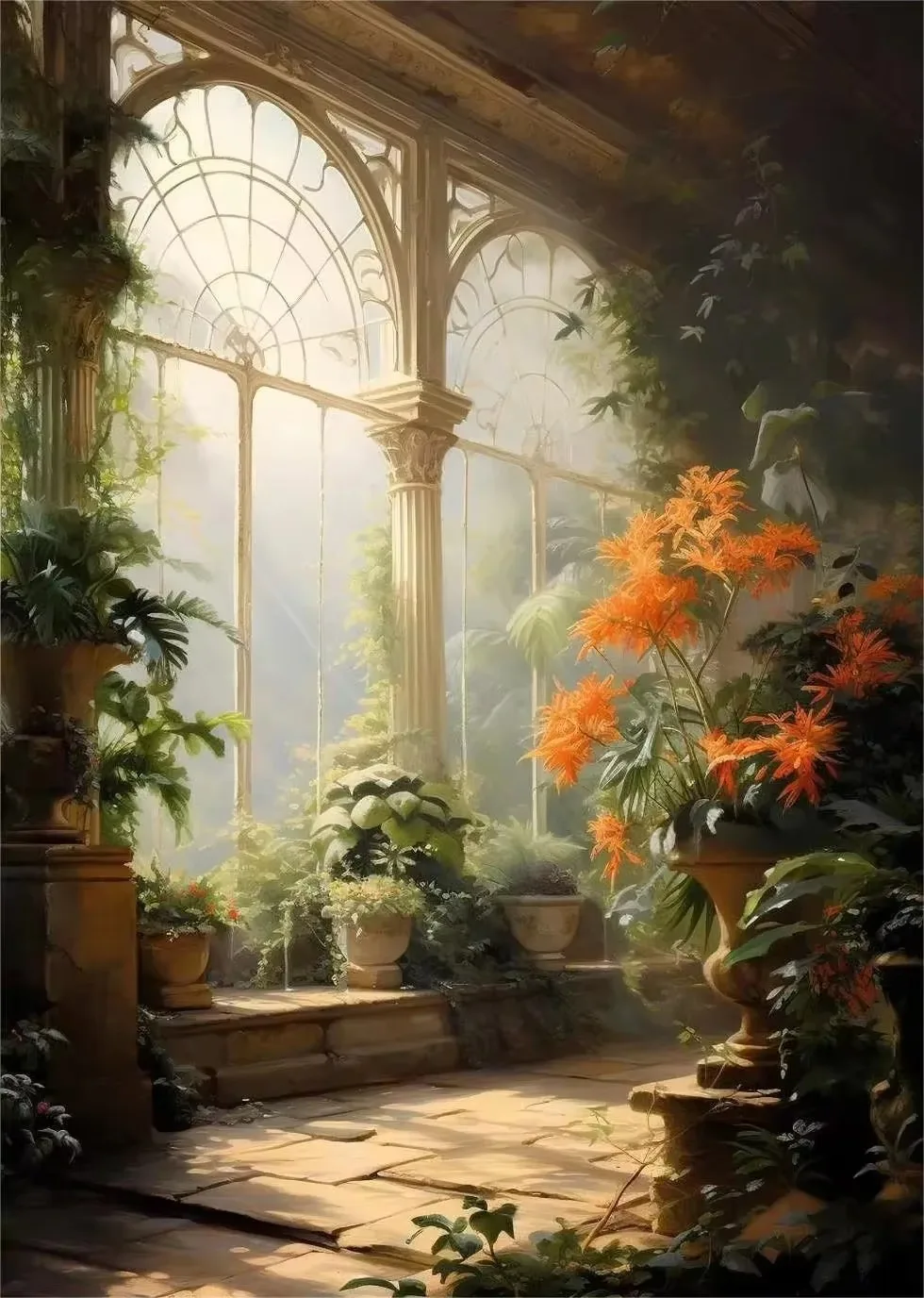 Renesansowa szklarnia - botaniczny plakat retro Szary