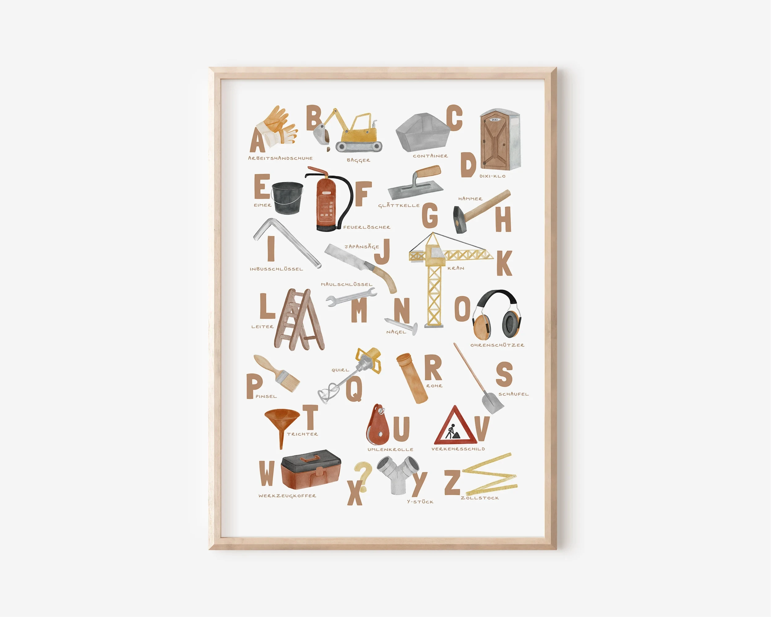 Plakat retro z alfabetem i zwierzętami w stylu skandynawskim Granatowy