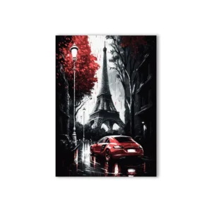 Plakat retro z czerwonym samochodem w Paryżu Wzór 1