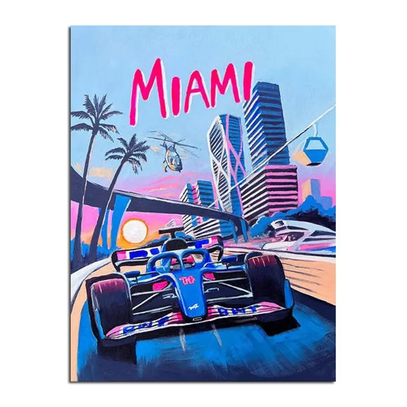 Plakat retro F1 – bolid wyścigowy w stylu neon Wzór 10
