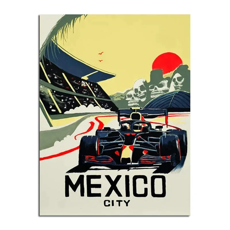 Plakat retro F1 - bolid wyścigowy w stylu neon Wzór 3
