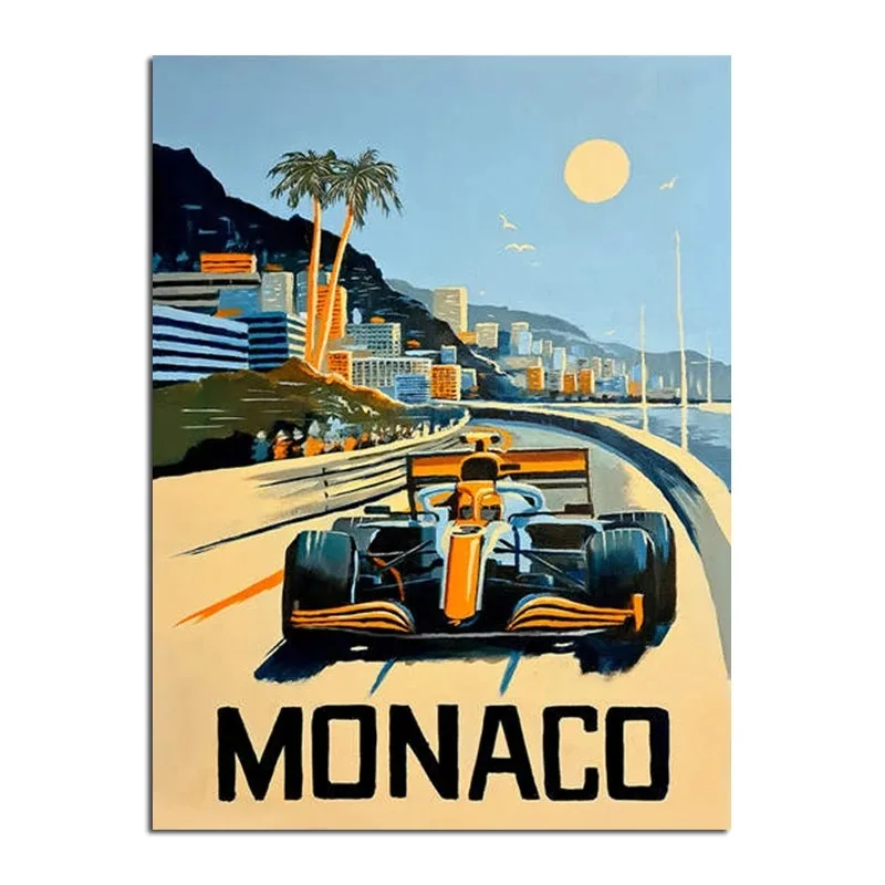 Plakat retro F1 - bolid wyścigowy w stylu neon Wzór 4