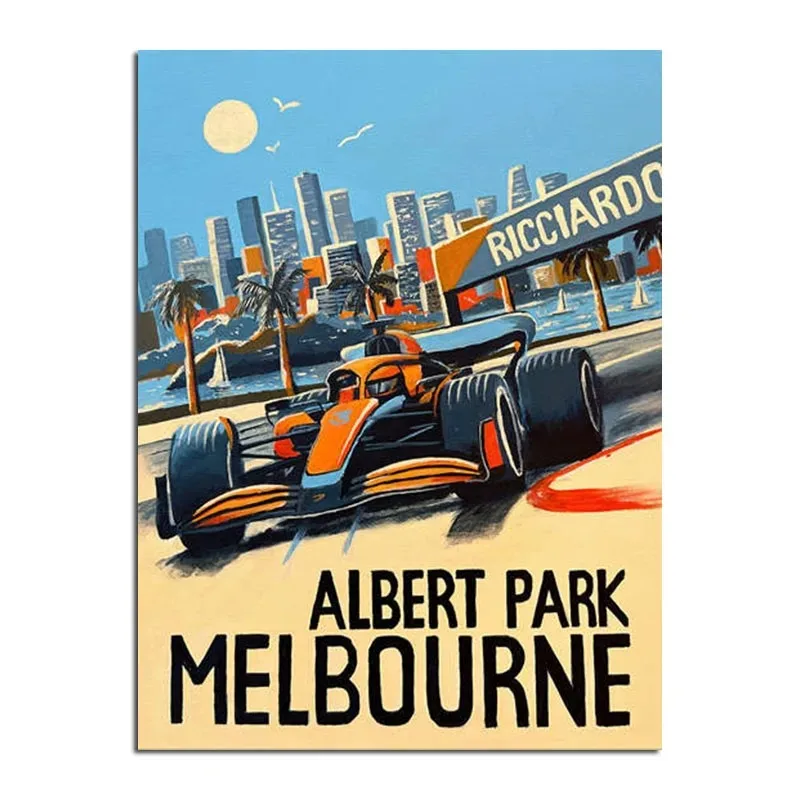 Plakat retro F1 - bolid wyścigowy w stylu neon Wzór 5