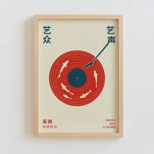 Plakat retro z gramofonem i płytą winylową Biały