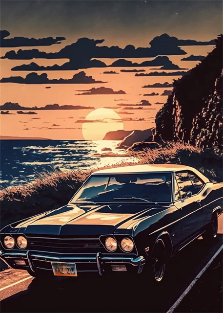 Plakat retro z japońskim samochodem sportowym Jasnoszary