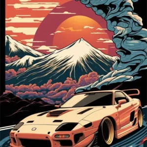 Plakat retro z japońskim samochodem sportowym Zielony