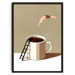 Plakat Coffee Diving - retro grafika z kawą Biały