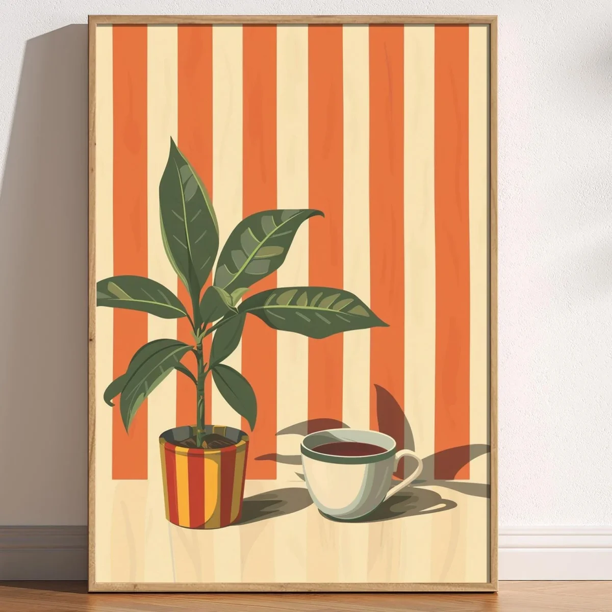 Plakat retro z kawą i ciepłymi paskami Wzór 3