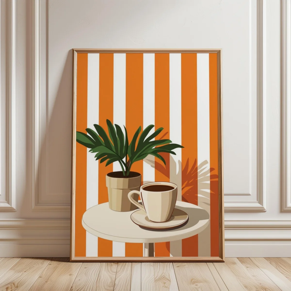 Plakat retro z kawą i ciepłymi paskami Wzór 4
