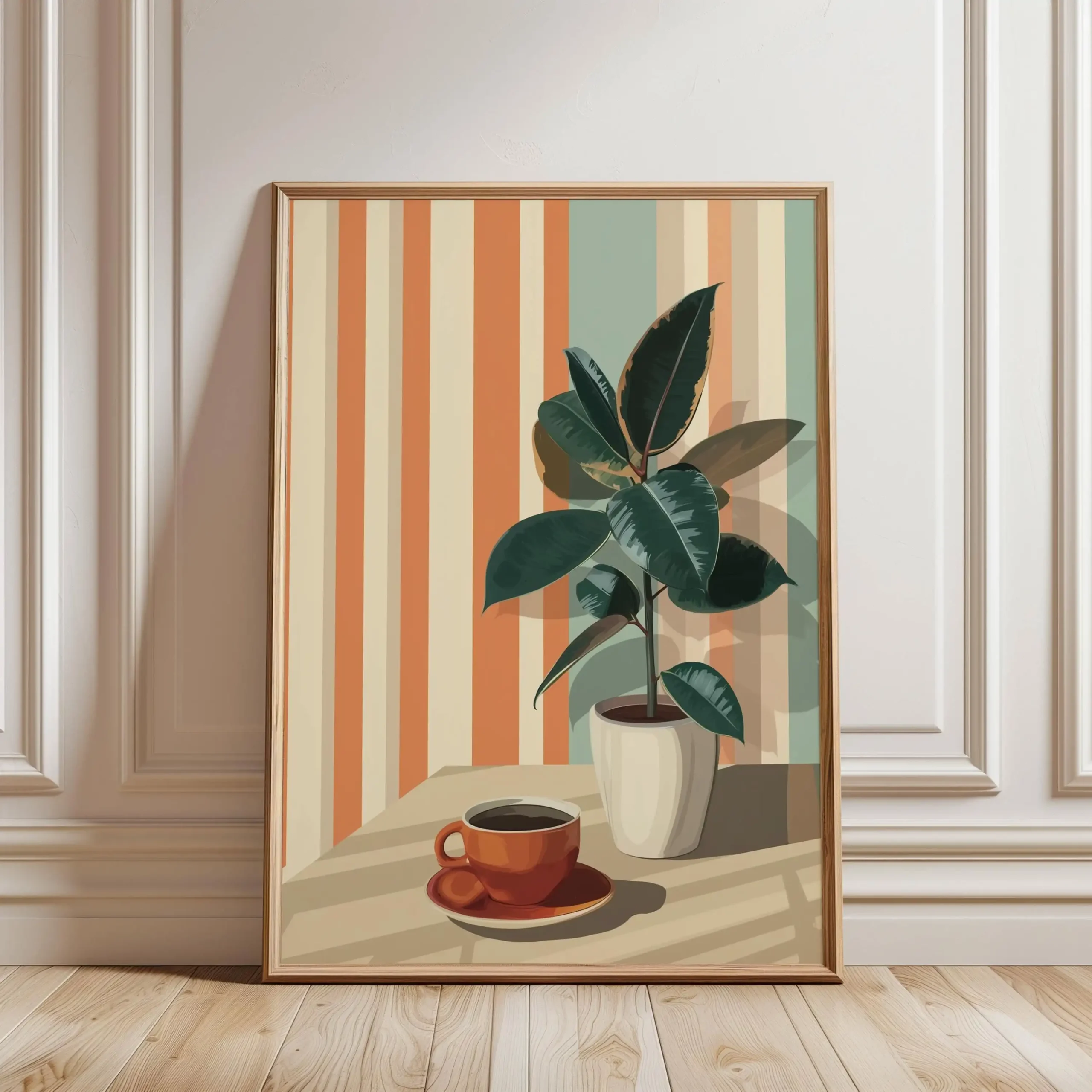 Plakat retro z kawą i ciepłymi paskami Wzór 6
