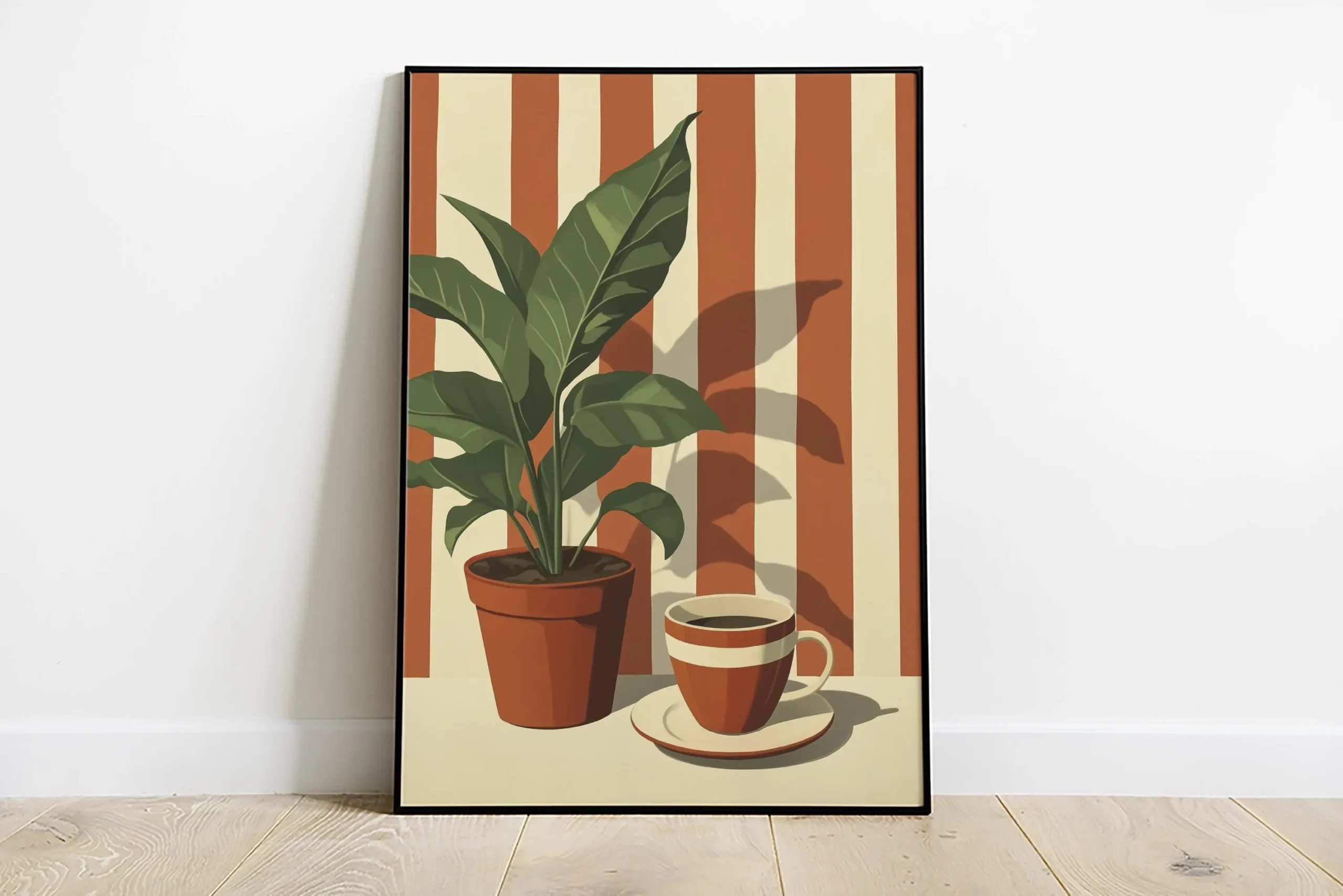 Plakat retro z kawą i ciepłymi paskami Wzór 7