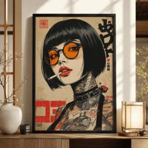 Retro kobieta - vintage plakat w stylu indie Kawa