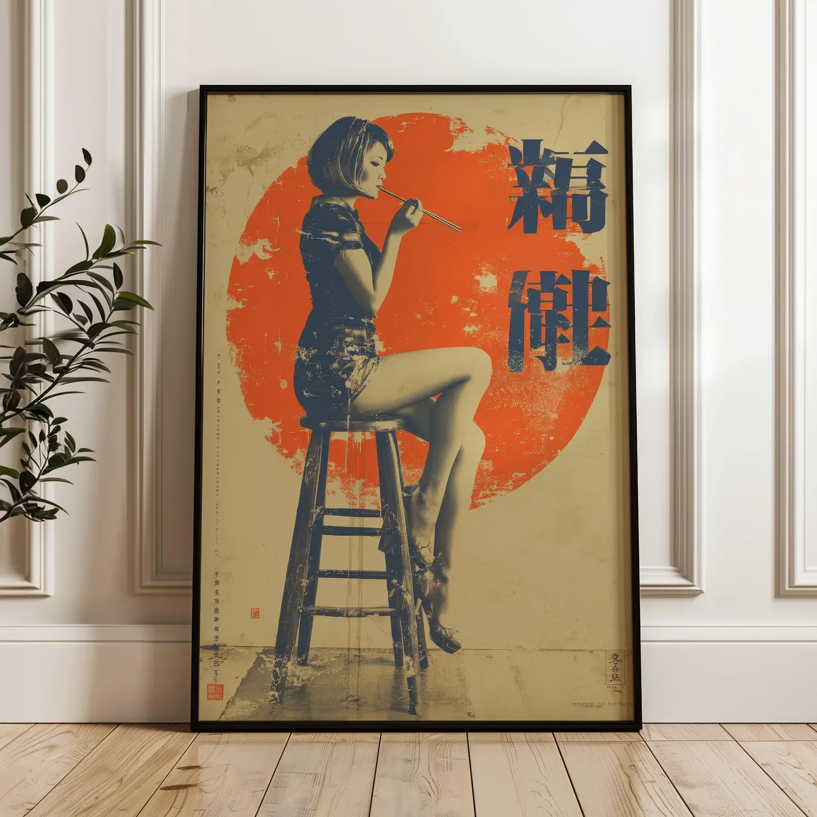 Retro kobieta - vintage plakat w stylu indie żółty