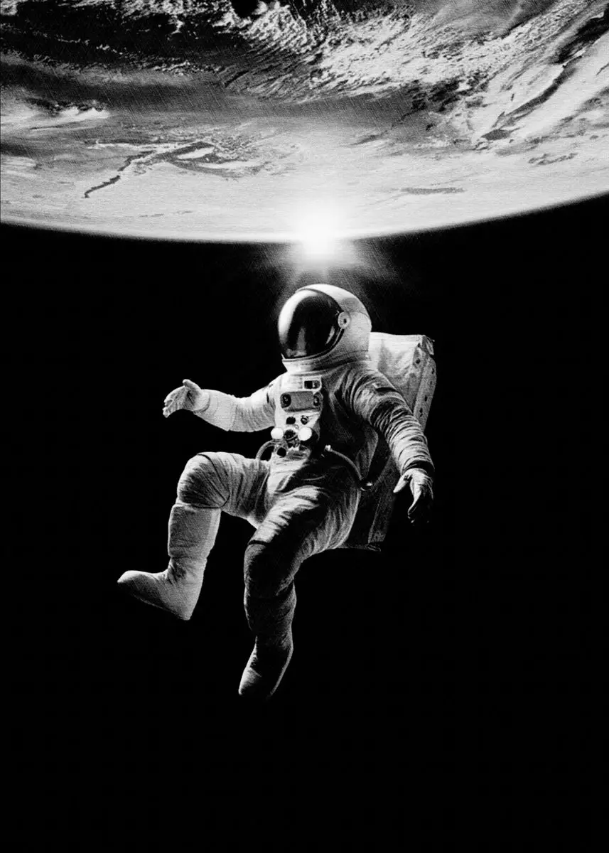 Plakat retro kosmos - astronauta i rakieta Biały