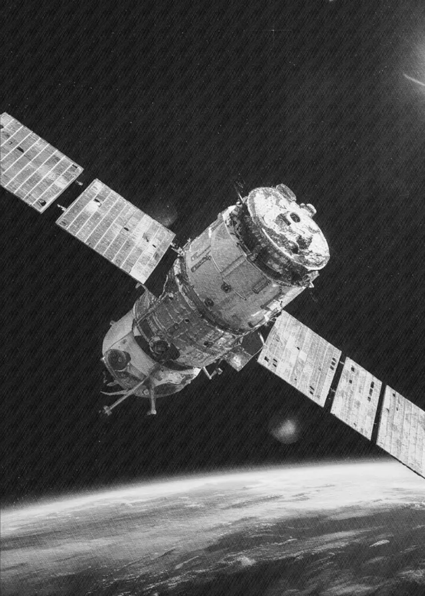 Plakat retro kosmos - astronauta i rakieta Czerwony