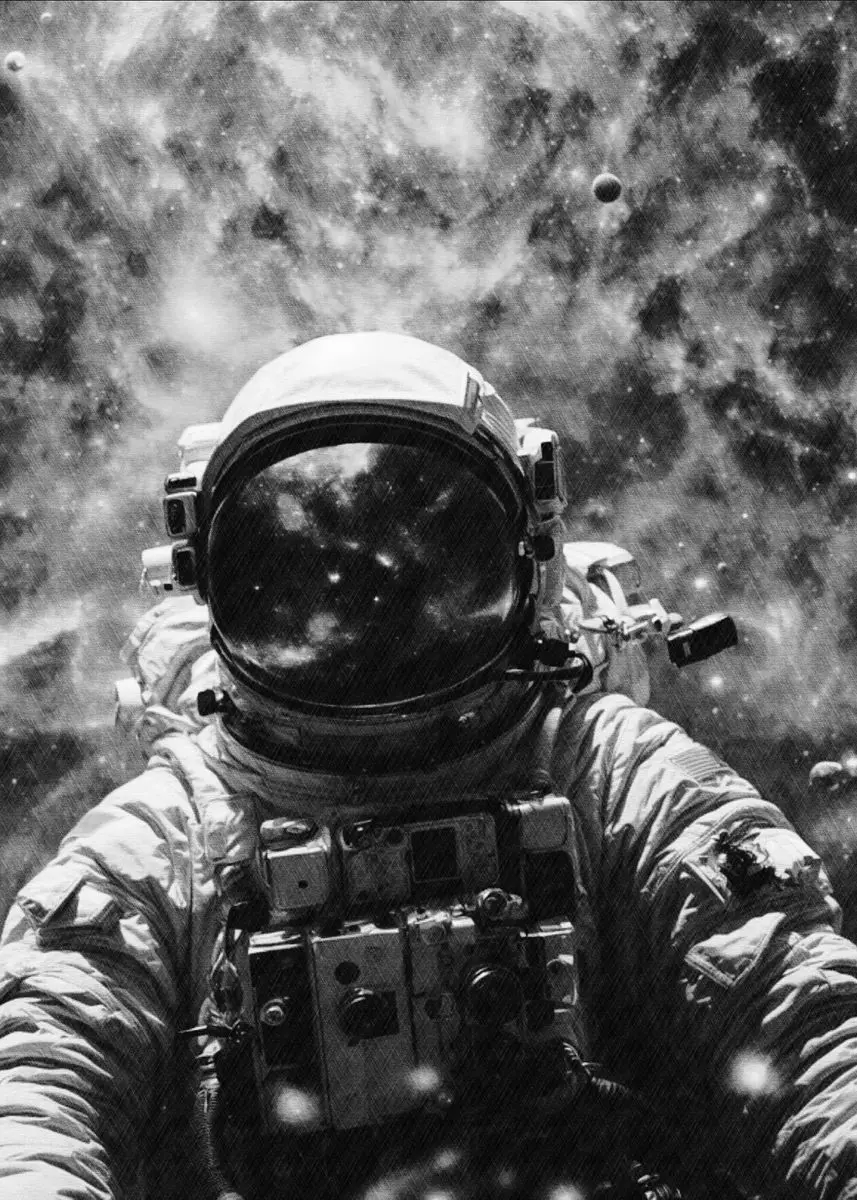 Plakat retro kosmos - astronauta i rakieta Fioletowy