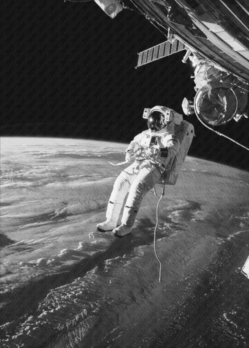 Plakat retro kosmos - astronauta i rakieta Jasnozielony