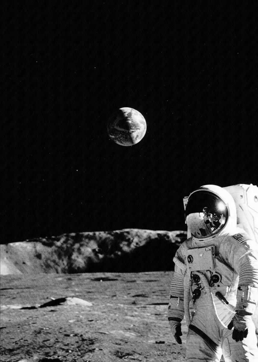 Plakat retro kosmos - astronauta i rakieta Pomarańczowy