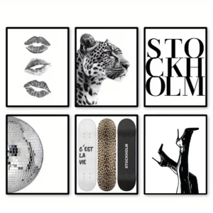 Plakat retro leopard cętki abstrakcja Y2K Biały