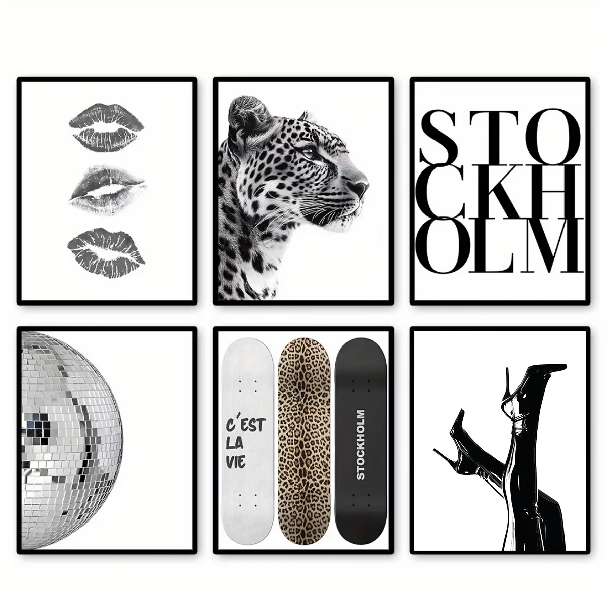 Plakat retro leopard cętki abstrakcja Y2K Biały