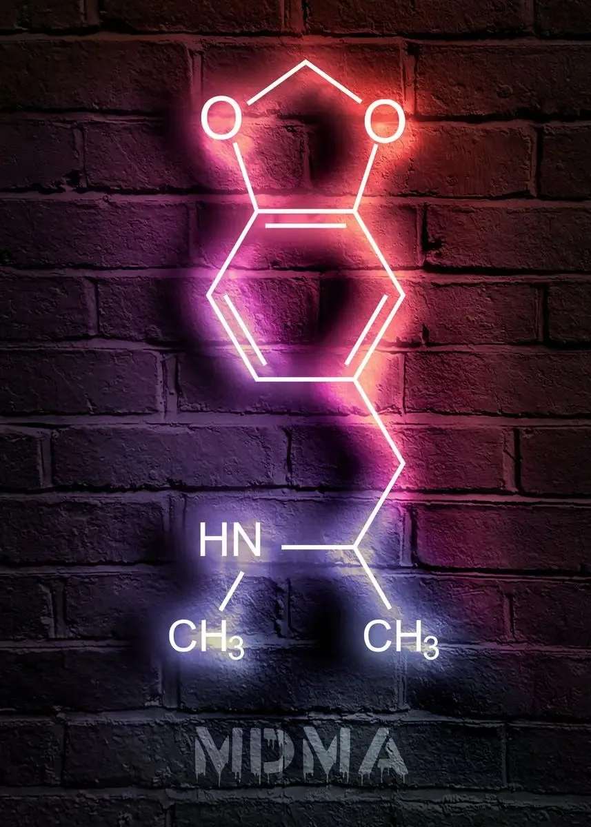 Plakat retro neonowa chemia molekuł Burgundia