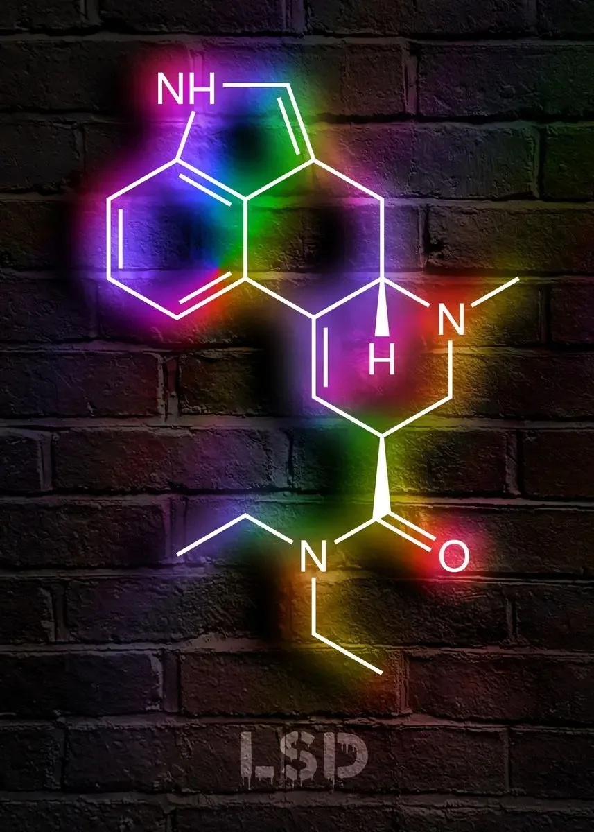 Plakat retro neonowa chemia molekuł żółty