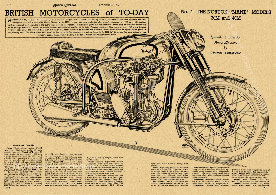 Plakat retro motocykl schemat mechaniczny Wzór 2